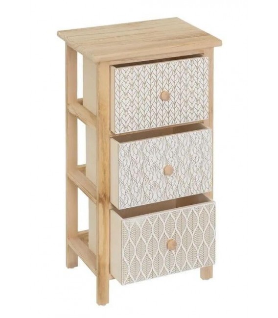 CAJONERA AUXILIAR MADERA NATURAL BLANCO Y DORADO