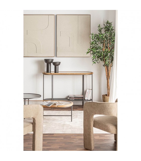 CONSOLA METAL NEGRO MADERA DE ABETO Y CRISTAL MDMHOGAR