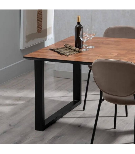 MESA DE COMEDOR MADERA DE ACACIA NATURAL METAL NEGRO MDMHOGAR