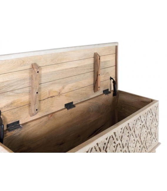 BAUL MADERA TALLADA DE MANGO NATURAL ACABADA EN BLANCO