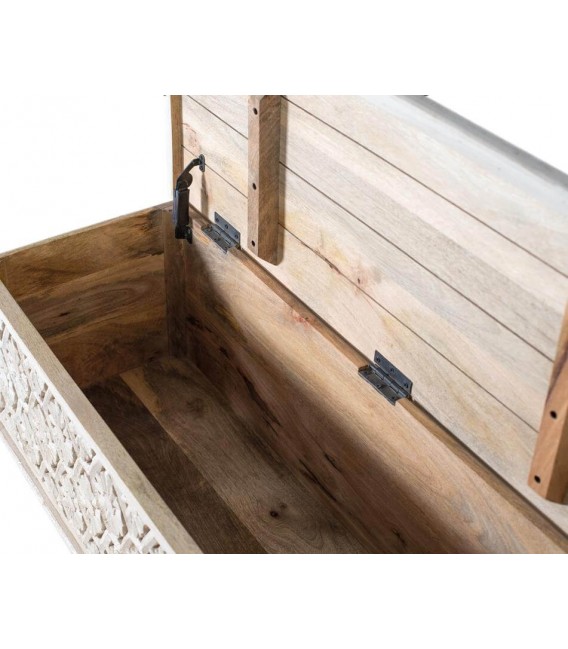 BAUL MADERA TALLADA DE MANGO NATURAL ACABADA EN BLANCO