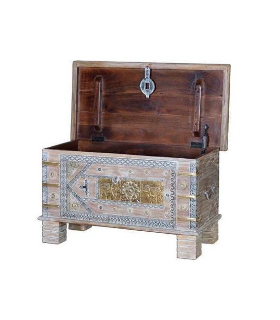 BAUL 80 X 40 X 45 GILITO MADERA LAVADA EN BLANCO Y METAL