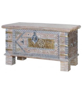 BAUL MADERA DE MANGO LAVADA EN BLANCO Y METAL DORADO Y NIQUEL