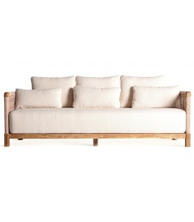 SOFA EXTERIOR 3 PLAZAS TRENA MADERA TECA TEXTIL BLANCO