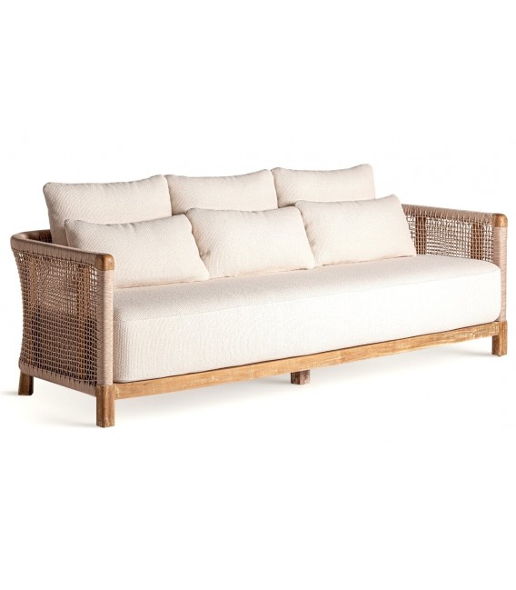 SOFA EXTERIOR 3 PLAZAS TRENA MADERA TECA TEXTIL BLANCO