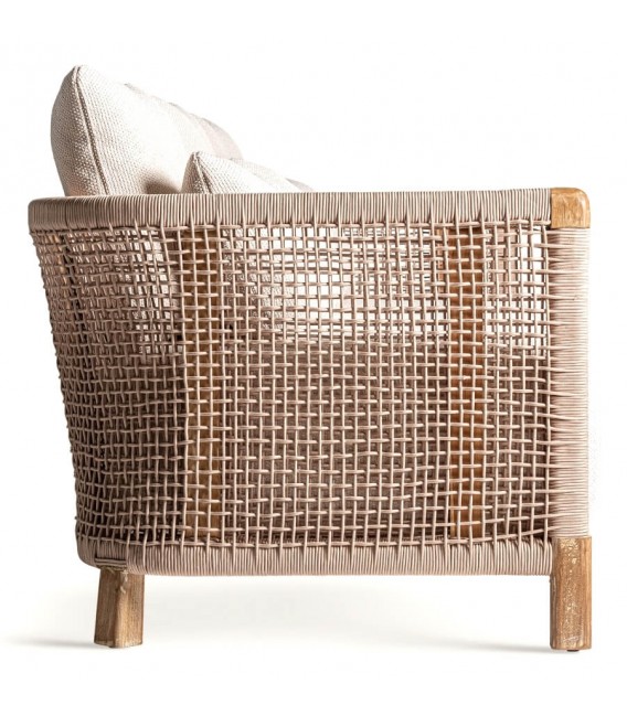 SOFA EXTERIOR 3 PLAZAS TRENA MADERA TECA TEXTIL BLANCO