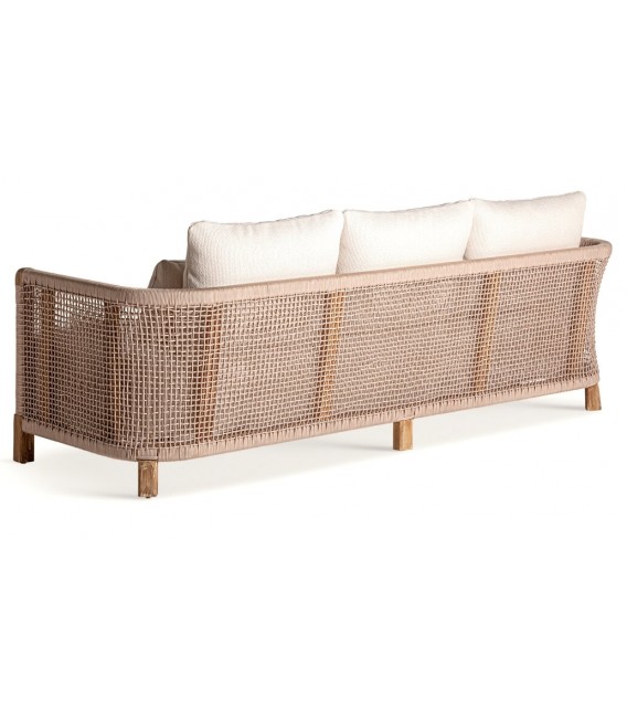 SOFA EXTERIOR 3 PLAZAS TRENA MADERA TECA TEXTIL BLANCO