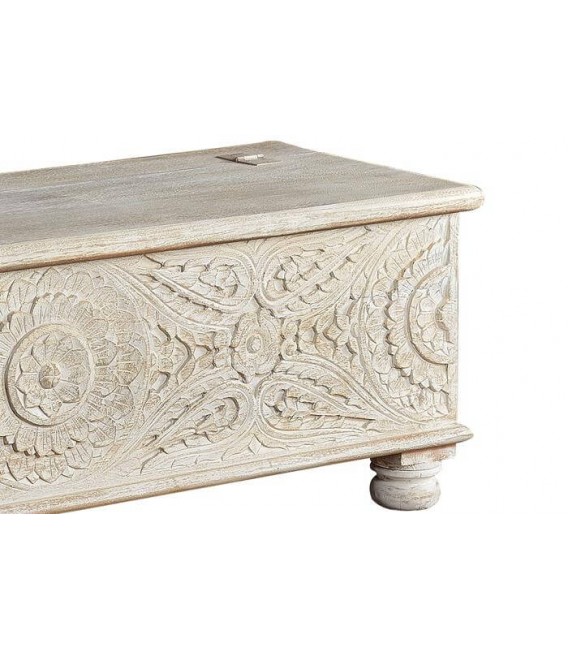 BAUL GRANDE MADERA DE MANGO TALLADA BLANCO ROZADO