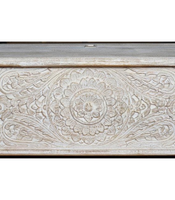 BAUL GRANDE MADERA DE MANGO TALLADA BLANCO ROZADO