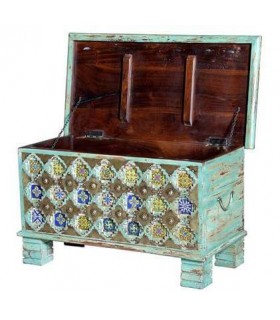 BAUL PEQUEÑO MADERA DE MANGO TURQUESA DECAPADO