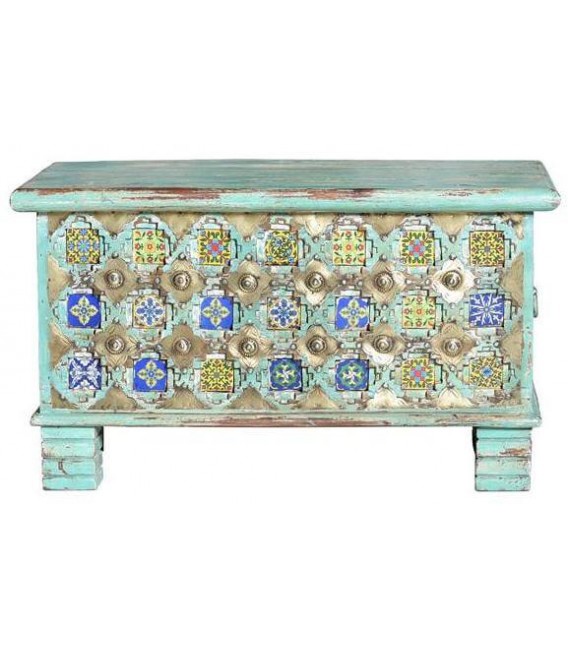 BAUL PEQUEÑO MADERA DE MANGO TURQUESA DECAPADO