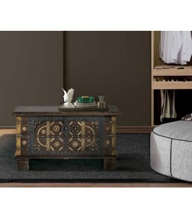 BAUL PEQUEÑO MADERA TEÑIDA NOGAL APLICAIONES EN BRONCE MDMHOGAR