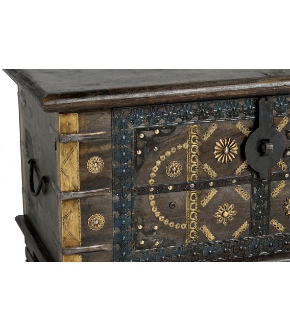 BAUL PEQUEÑO MADERA TEÑIDA NOGAL APLICAIONES EN BRONCE MDMHOGAR