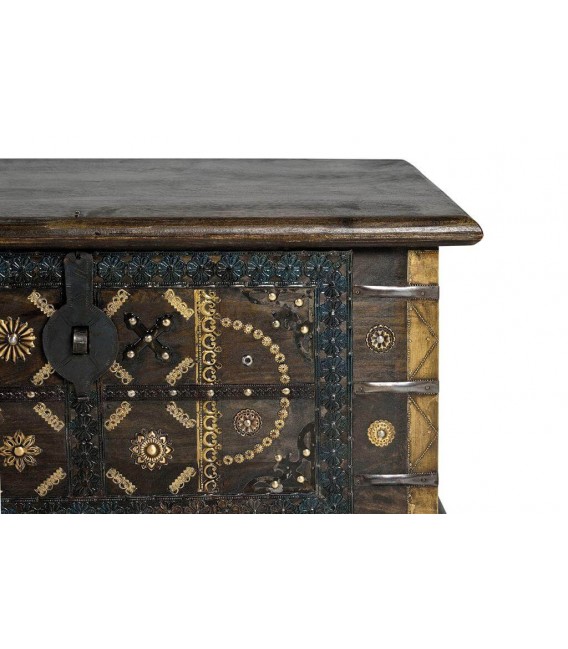 BAUL PEQUEÑO MADERA TEÑIDA NOGAL APLICAIONES EN BRONCE MDMHOGAR