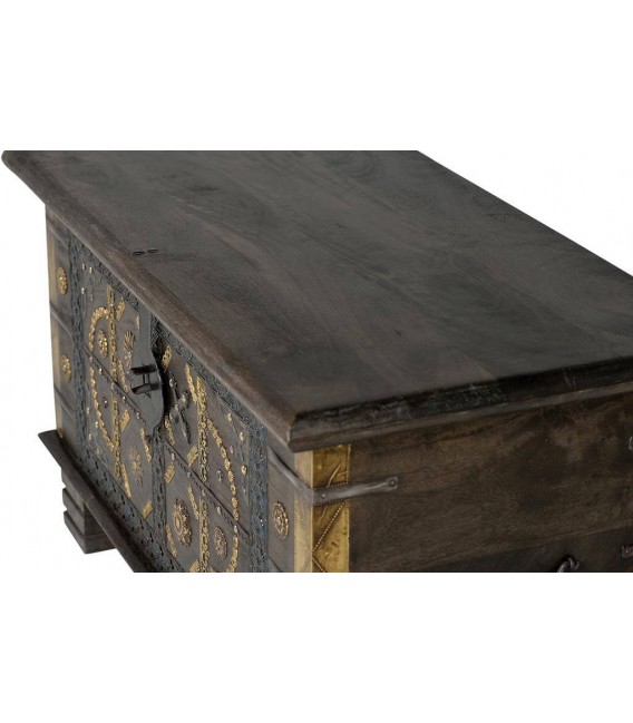 BAUL PEQUEÑO MADERA TEÑIDA NOGAL APLICAIONES EN BRONCE MDMHOGAR