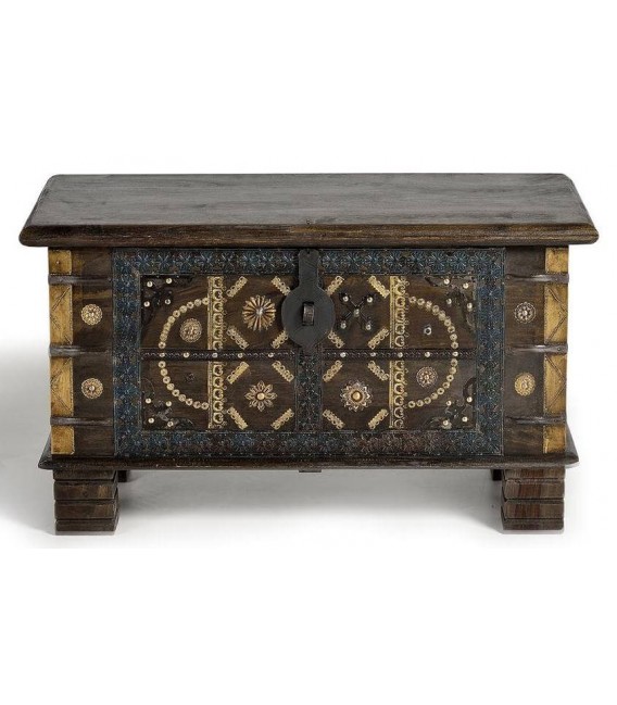 BAUL PEQUEÑO MADERA TEÑIDA NOGAL APLICAIONES EN BRONCE MDMHOGAR