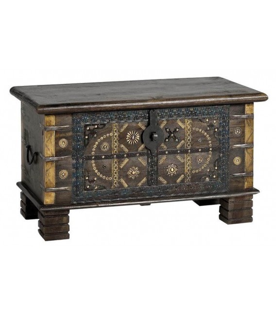 BAUL PEQUEÑO MADERA TEÑIDA NOGAL APLICAIONES EN BRONCE MDMHOGAR