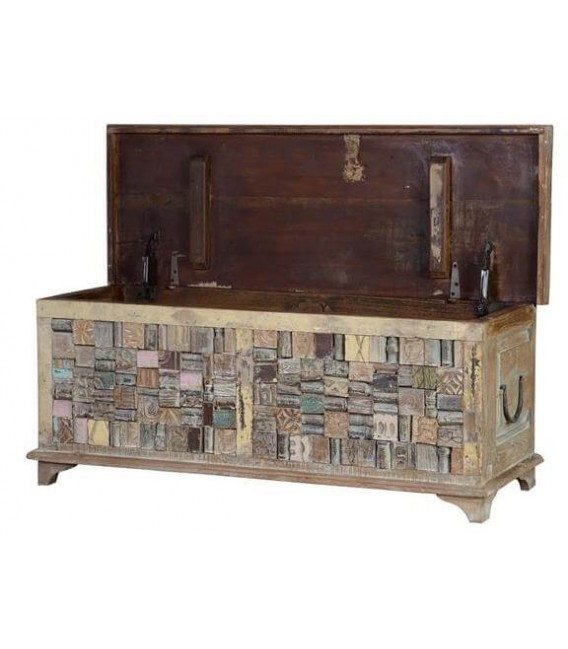 BAUL ORIGINAL MADERA MANGO RECICLADA COLLAGE COLORES MDMHOGAR