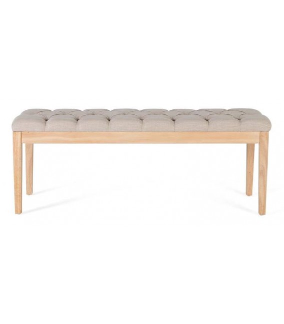 BANCO PIE DE CAMA LOCU MADERA NATURAL TEXTIL BEIGE CAPITONE