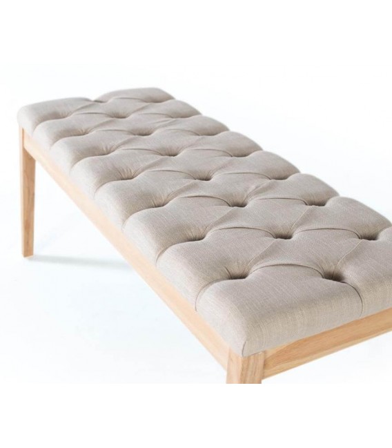 BANCO PIE DE CAMA LOCU MADERA NATURAL TEXTIL BEIGE CAPITONE