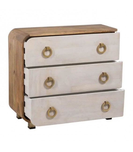 COMODA MADERA DE MANGO NATURAL Y BLANCO HIERRO MDMHOGAR