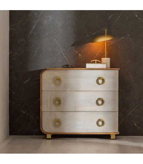 COMODA MADERA DE MANGO NATURAL Y BLANCO HIERRO MDMHOGAR