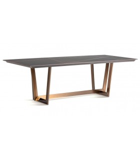 MESA DE COMEDOR 250 X 105 X 78 TREMP ACERO ORO PIEDRA NEGRA