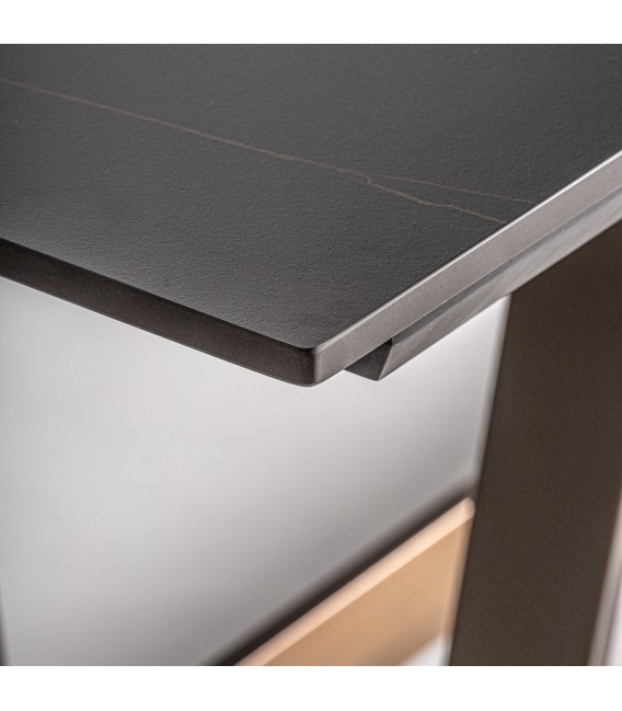 MESA DE COMEDOR MUY GRANDE TREMP ACERO ORO PIEDRA NEGRA MDMHOGAR