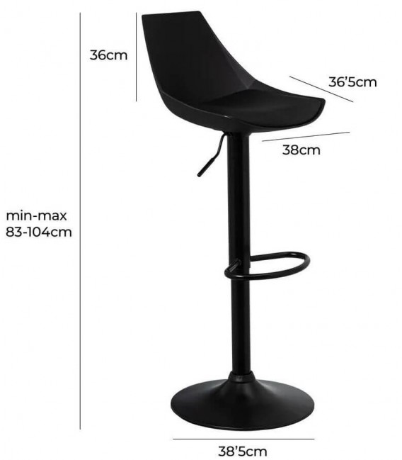 TABURETE BARRA ELEVABLE METAL NEGRO POLIPIEL NEGRA