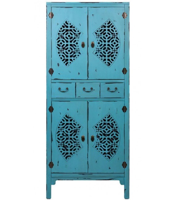 ARMARIO ALACENA 70 X 40 X 170 MAKALU MADERA DECAPADO AZUL