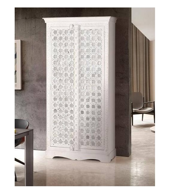 ARMARIO ALACENA 2 PUERTAS MADERA MANGO BLANCO CON ESPEJO MDMHOGAR