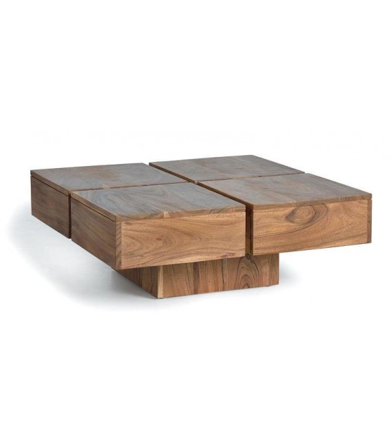 MESA DE CENTRO CUADRADA MADERA MACIZA DE ACACIA NATURAL