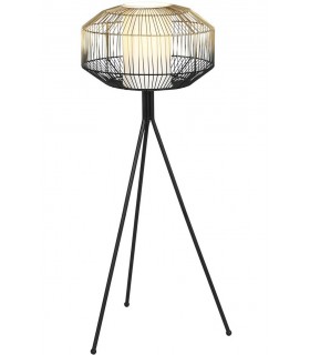 LAMPARA DE PIE METAL DORADO Y NEGRO TEXTIL BLANCO MDMHOGAR