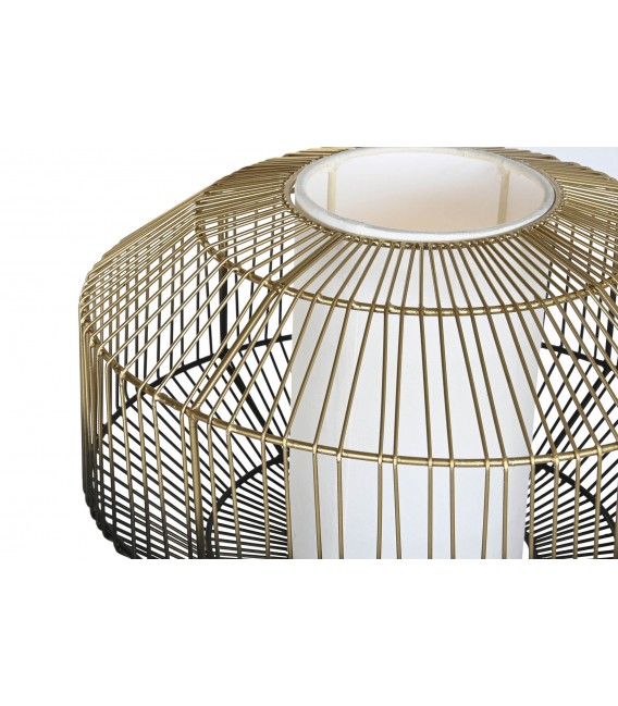 LAMPARA DE PIE METAL DORADO Y NEGRO TEXTIL BLANCO MDMHOGAR