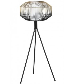 LAMPARA DE PIE METAL DORADO Y NEGRO TEXTIL BLANCO MDMHOGAR