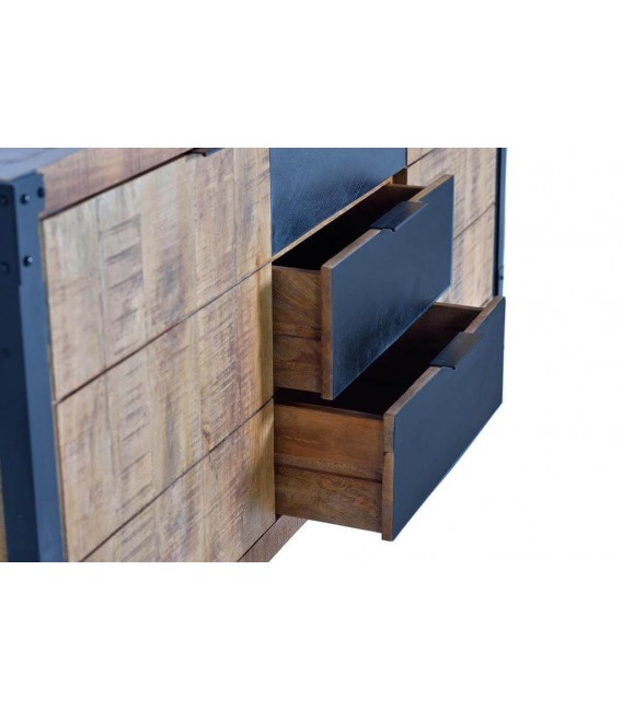 APARADOR 3 CAJONES 2 PUERTAS MADERA DE MANGO NATURAL METAL NEGRO