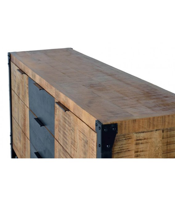 APARADOR 3 CAJONES 2 PUERTAS MADERA DE MANGO NATURAL METAL NEGRO