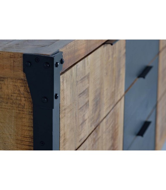 APARADOR 3 CAJONES 2 PUERTAS MADERA DE MANGO NATURAL METAL NEGRO