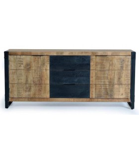 APARADOR 3 CAJONES 2 PUERTAS MADERA DE MANGO NATURAL METAL NEGRO