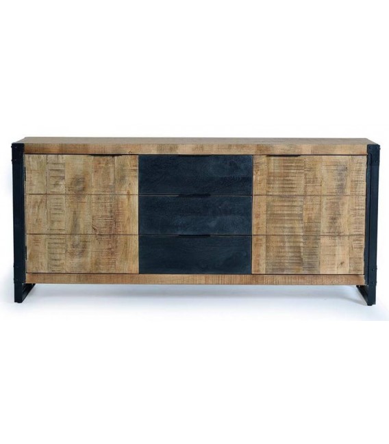 APARADOR 3 CAJONES 2 PUERTAS MADERA DE MANGO NATURAL METAL NEGRO