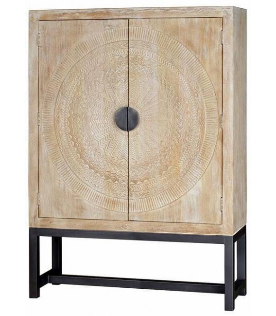 ARMARIO 1ALACENA MADERA NATURAL TALLADA METAL NEGRO