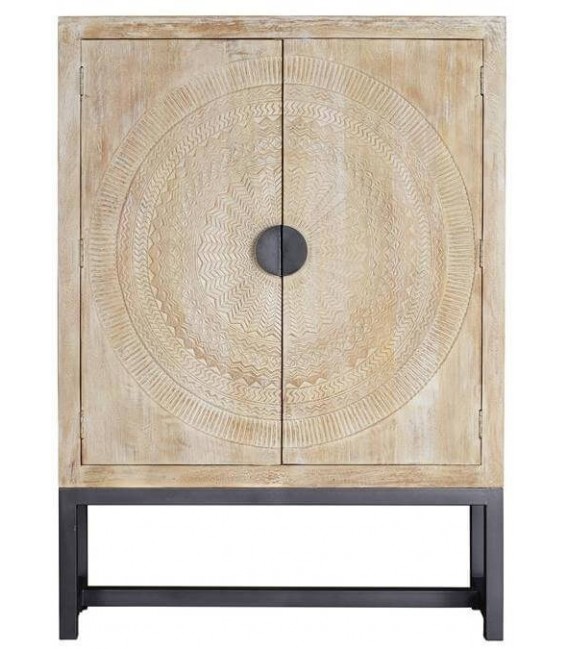 ARMARIO 1ALACENA MADERA NATURAL TALLADA METAL NEGRO