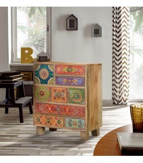 MESITA DE NOCHE GRANDE MADERA MANGO DETALLES PINTADOS A MANO