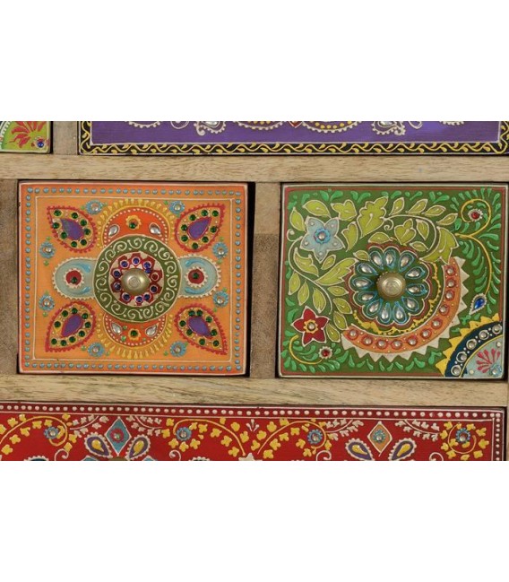 MESITA DE NOCHE GRANDE MADERA MANGO DETALLES PINTADOS A MANO