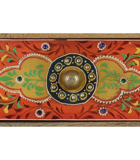 MESITA DE NOCHE GRANDE MADERA MANGO DETALLES PINTADOS A MANO