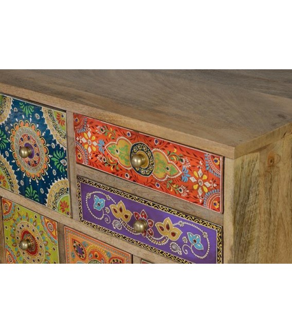 MESITA DE NOCHE GRANDE MADERA MANGO DETALLES PINTADOS A MANO