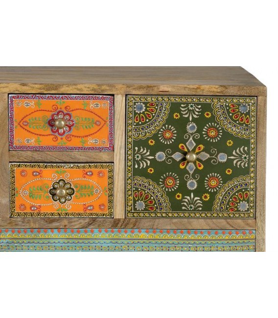 COMODA GRANDE MULTI CAJONES MADERA MANGO DETALLES PINTADOS A MANO