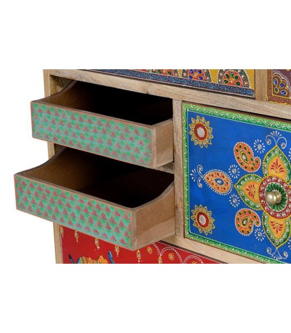 COMODA GRANDE MULTI CAJONES MADERA MANGO DETALLES PINTADOS A MANO