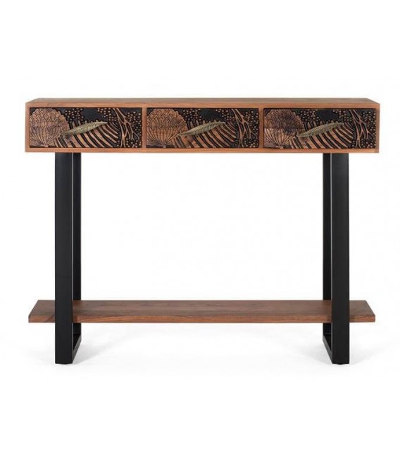 CONSOLA MADERA MACIZA DE ACACIA NATURAL METAL MDMHOGAR