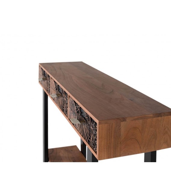 CONSOLA MADERA MACIZA DE ACACIA NATURAL METAL MDMHOGAR